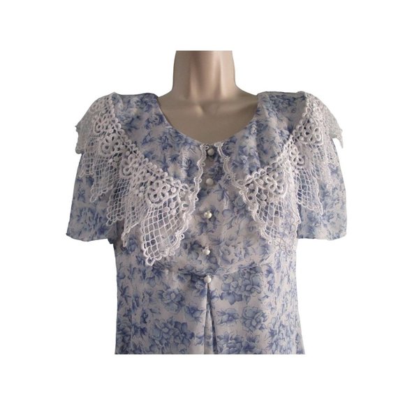 Vintage Scott McClintock Blue Floral Lace Empire Waist Tea Dress Ladies Size 8 - Picture 7 of 16
